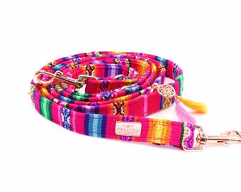 Dog leash "LaaVida Pink" 3-fold dog leash hippie, adjustable dog leash, dog leash Ibiza, city leash