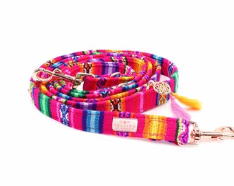Dog leash "LaaVida Pink" 3-way dog leash Hippie, adjustable dog leash, dog leash Ibiza, city leash