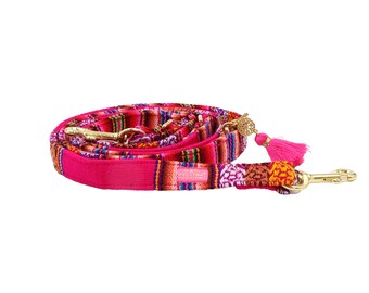 Correa para perro "LaaBoheme Fucsia" de 3 vías Hippie, correa ajustable para perro, correa para perro Ibiza, correa para ciudad.