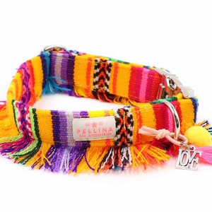 Collar &quot;LaaVida Sol Yellow&quot; - Collar in Boho Ibiza style made of woven Peru fabric in colorful with fringes