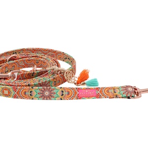 Dog leash Boho style in orange with patterns Hippie Orange