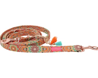 Dog leash boho style in orange with hippie orange patterns