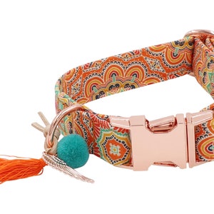 Dog collar Hippie Orange in Ibiza style made of stylish designer fabric image 2