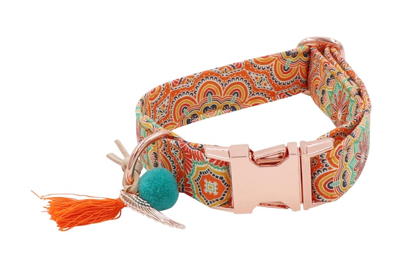 Dog collar Hippie Orange in Ibiza style made of stylish designer fabric image 2