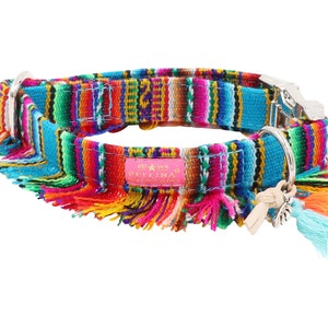 Collar "LaaVida Sol Turquoise" - collar in Boho Ibiza style made of woven Peru fabric in colorful with fringes