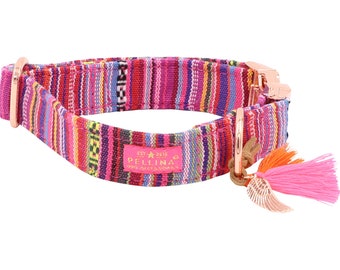 Hundehalsband "Boho Pink"  Halsband im Boho Ibiza Style aus gewebtem Mexico Stoff in Pink