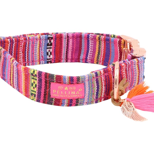 Hundehalsband "Boho Pink"  Halsband im Boho Ibiza Style aus gewebtem Mexico Stoff in Pink