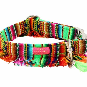 Collar &quot;LaaVida Sol Green&quot; - Collar in Boho Ibiza style made of woven Peru fabric in colorful with fringes