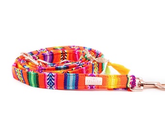 Dog leash "LaaVida Orange" 3-fold dog leash hippie, adjustable dog leash, dog leash Ibiza, city leash
