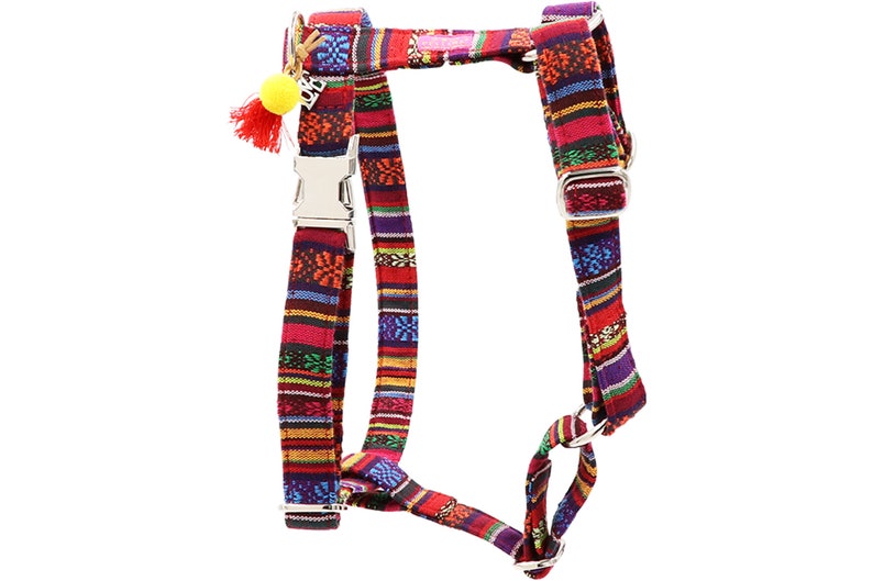 Boho Red Dog Harness, Hippie Dog Harness, Adjustable Dog Harness, Fabric Dog Harness image 1