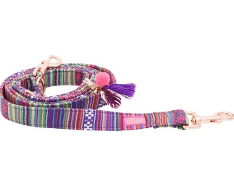 Dog leash Boho Purple, triple dog leash hippie, adjustable dog leash, dog leash Ibiza, city leash
