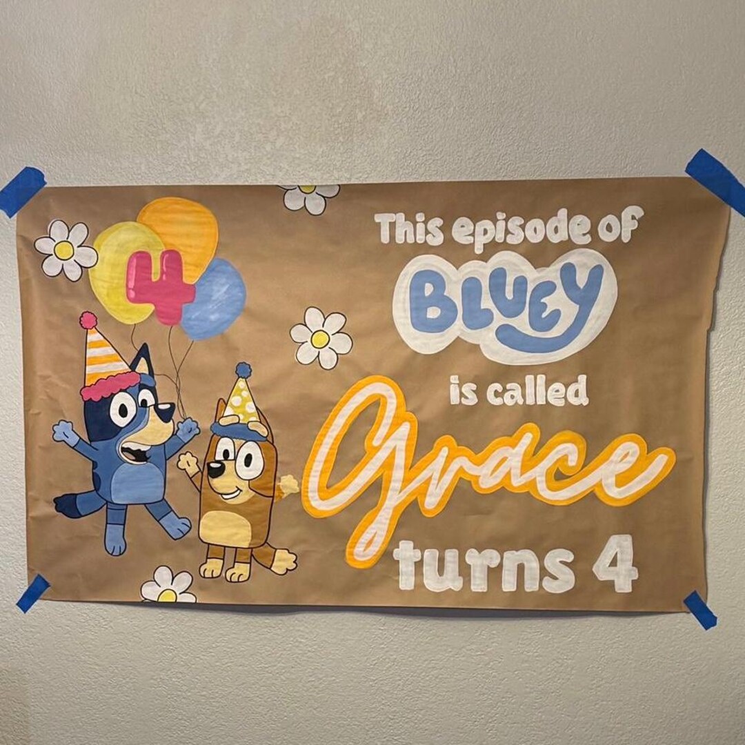 Personalized Bluey Birthday Banner: Pastel Rainbow Daisy Party Decor - Etsy