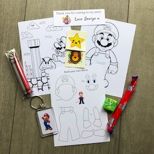 Super Mario party bag fillers, personalised, unisex, boys, girls, birthday, keyring, sweets