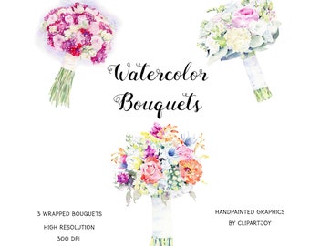 Watercolor Wedding Bouquet Clipart: handpainted bridal bouquet graphics.  PNG | Digital Download