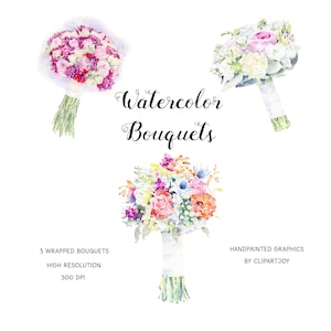Aquarelle Wedding Bouquet Clipart: graphiques de bouquet nuptial peint à la main.  PNG | Téléchargement numérique