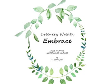 Watercolor Greenery Wreath Clipart: Handpainted Graphic | PNG