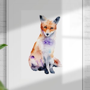 Watercolor Fox Print: Instant Digital Download. Printable file of red orange fox perfect wall art decor for Nursery, Bedroom, Living Room image 1