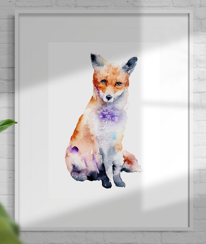 Aquarelle Fox Print: Téléchargement numérique instantané. Fichier imprimable de renard orange rouge parfait décor dart de mur pour la pépinière, chambre à coucher, salon image 1