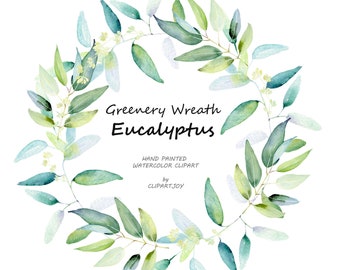 Watercolor Eucalyptus Greenery Wreath Clipart:  Handpainted Graphic | PNG | Digital Download | Commercial Use