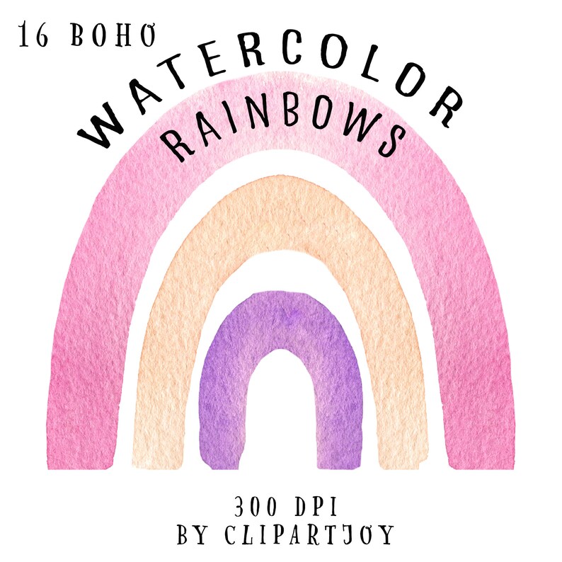 Boho Rainbows Handpainted Colorful Rainbows in warm browns 16 watercolor clipart graphics pinks and more.