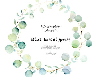 Watercolor Eucalyptus Wreath Clipart:  Handpainted Graphic | PNG | Digital Download | Commercial Use