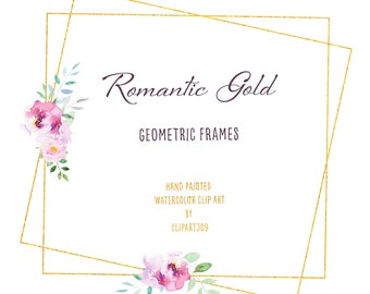 Gold Floral Frames: geometric graphic frames with flowers.  PNG | Instant Digital Download | Commercial Use | Premade