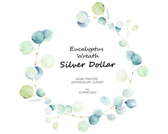 Watercolor Eucalyptus Wreath Clipart:  Handpainted Graphic | PNG | Digital Download | Commercial Use
