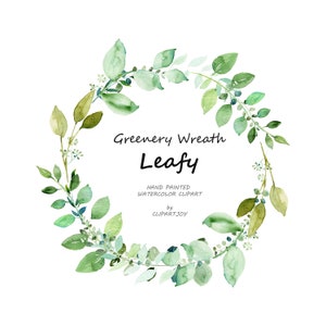 Watercolor Greenery Wreath Clipart:  Handpainted Graphic | PNG | Digital Download | Commercial Use