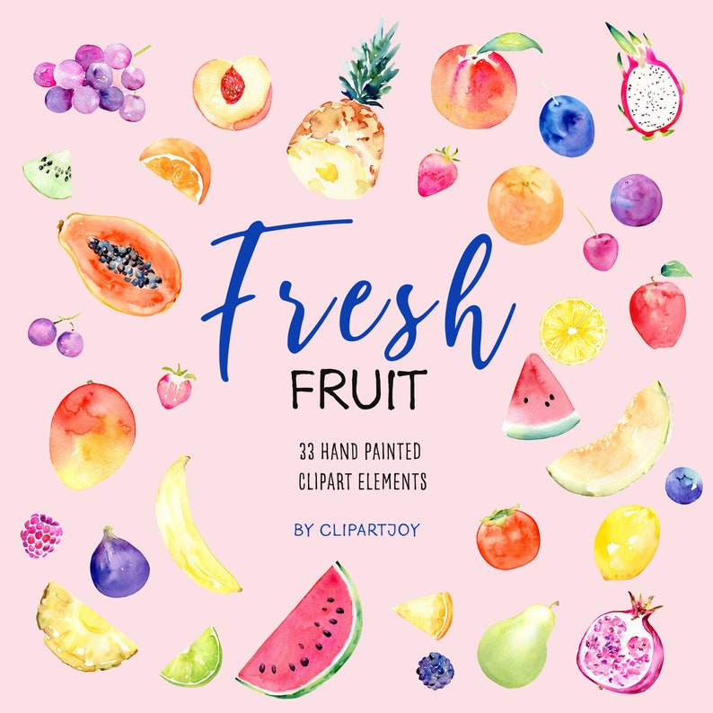 Fruit Clipart: watercolor graphics elements PNG Digital Download Commercial Use image 3