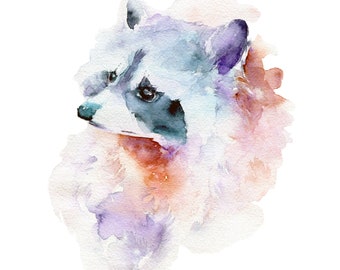 Watercolor Raccoon Print: Instant Digital Download. Printable file of cute raccoon. Perfect wall art decor for Nursery, Bedroom, Dorm