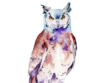 Watercolor Owl Print: Instant Digital Download. Printable file. Perfect for wall art.