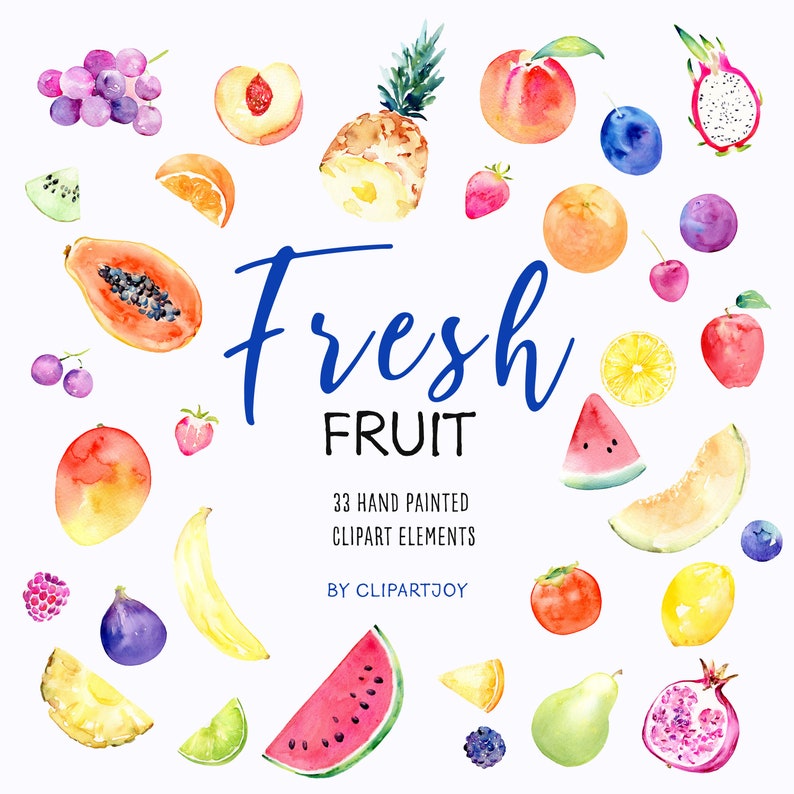 Fruit Clipart: watercolor graphics elements PNG Digital Download Commercial Use image 2