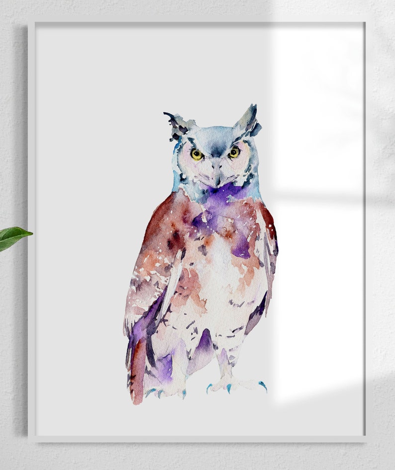 Watercolor Owl Print: Instant Digital Download. Printable file. Perfect for wall art. image 2