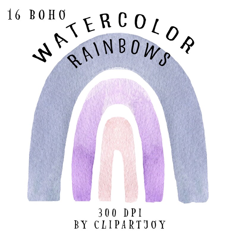 Boho Rainbows Handpainted Colorful Rainbows in warm browns 16 watercolor clipart graphics pinks and more.