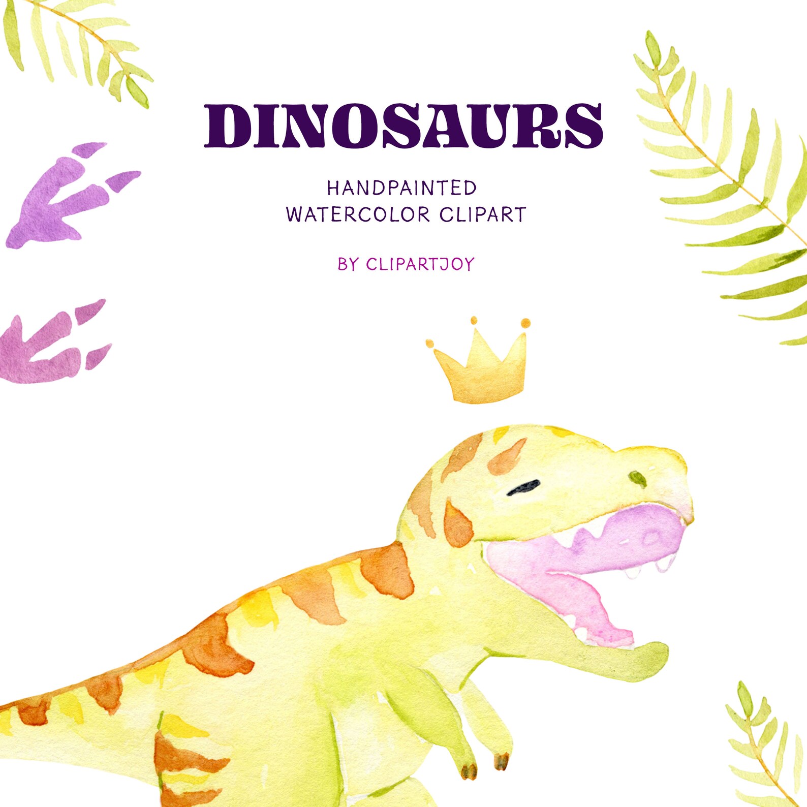 Cute Dinosaur Clipart: Watercolor Trex, Triceratops, Stegosaurus, Dino ...
