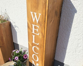 Dekosäule Welcome braun, Säule braun, Gartensäule braun, Säule Holz