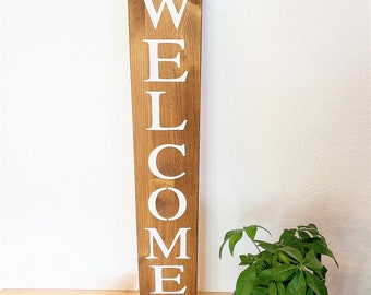 Panneau de décoration marron de bienvenue, panneau en bois, entrée, colonne en bois, décoration d’entrée
