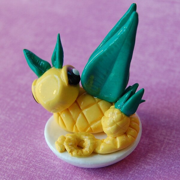 Pineapple Clay Dragon Polymer Figure Tropical Sculpture Mini