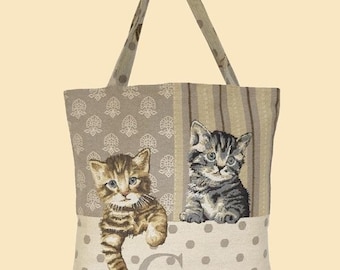 Sac Shopper, motif chat, police