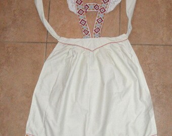 Apron, bib, white, colored braid, cotton