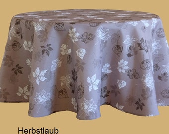 Tablecloth,round, light grey,Motif: autumn leaves, 170