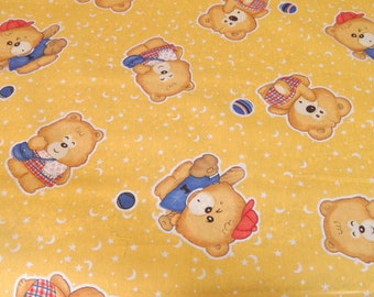 Fabric, yellow with white stars, bear motifs 140 c