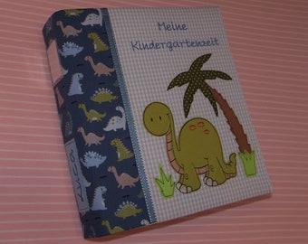 Kindergartenordner Portfolio Ordner Kindergarten Ordnerhülle Sammelmappe Ordnerhülle mit Namen Ordner A4 Bestickt Dino kimico