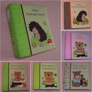 Portfolio Kindergarten Folder A4 Binder Cover with Name Collection Folder Name Folder Daycare Folder Nursery Folder Embroidered Embroidery kimico Hedgehog Bear