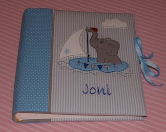 Fotoalbum mit Namen Album Babyalbum Kinderalbum Taufe Geburtstagsgeschenk Baby Geschenk kimico Elefant Boot Maritim Blau