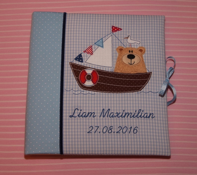 Photo album with name album baby album children's album baptism birthday gift baby gift kimico bear boat maritime image 1