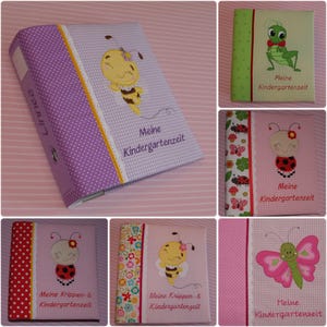 Kindergarten folder, portfolio folder, kindergarten collection folder, folder cover embroidered with name, A4 folder, embroidery butterfly, bee, insects