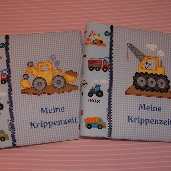 Kindergartenordner Portfolio Ordner Kindergarten Ordnerhülle Sammelmappe Ordnerhülle mit Namen Ordner A4 Bestickt Stickerei Bagger kimico