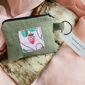 Kleiner Geldbeutel, Kinder Geldbörse, Mini Täschchen Erdbeere