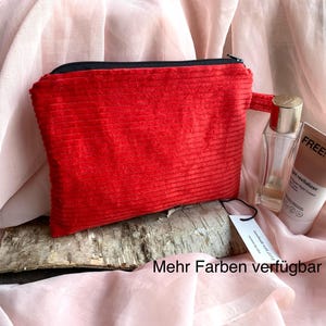 Kosmetiktasche Cord in rot,  Kulturbeutel,  Make- up Täschchen, Tasche to go